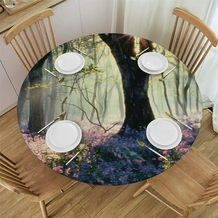 

TIAOTIAOHOU Flowers Trees Sunlight Round Table Cover for Picnic Dining Kitchen Farmhouse 100% Polyester Fiber 31-35