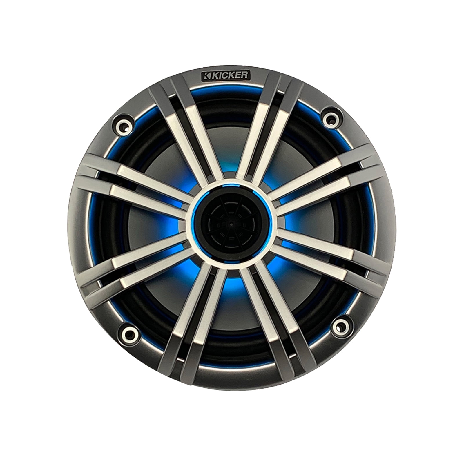 Kicker All-Weather Marine Gauge Style Bluetooth USB Stereo Receiver Bundle with Wired Remote, 4x 6.5" 2-Way 195W Max Coaxial Marine LED Speakers w/ Remote, Silver Grilles, Wire, Antenna