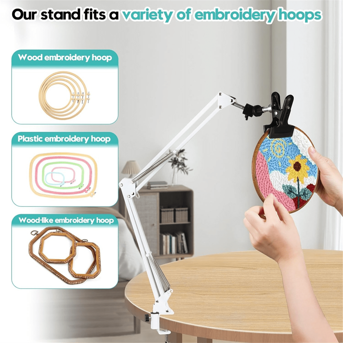 Embroidery Hoop Stand Folding Metal Embroidery Hoop Stand Knee Top Suitable for Embroidery Hoop Needlework Projects B
