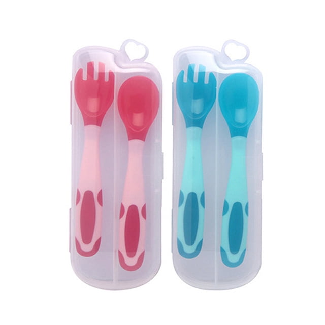 2 juegos de cucharas para bebés, juego de cucharas y tenedores de entrenamiento para comer flexibles, vajilla para niños Zhivalor BST3040787-2