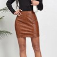 thumbnail image 4 of Falda Corta Ajustada Gyaru Ruched Wrap Falda Mujer PU Cuero con Hendidura Falda Recta (Marrón XL) Ygjytge para Mujer Marrón T XS, 4 of 7