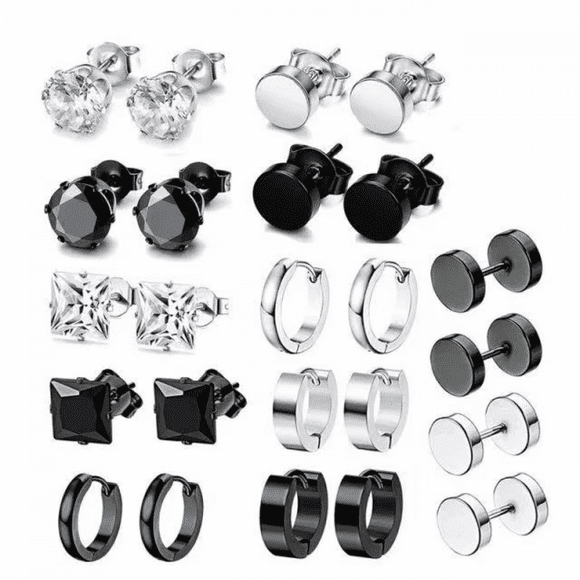 12PCS Men's Punk Earrings Set - Creative & Trendy Stainless Steel Jewelry