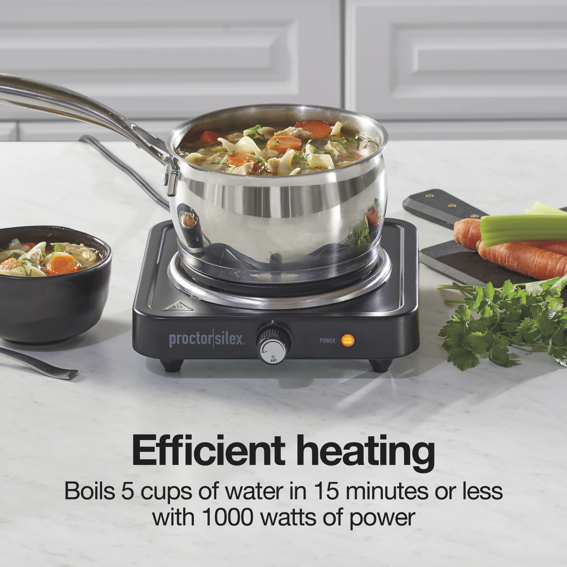 Proctor Silex Countertop Single Electric Burner with Adjustable Temperature, Portable, Black
