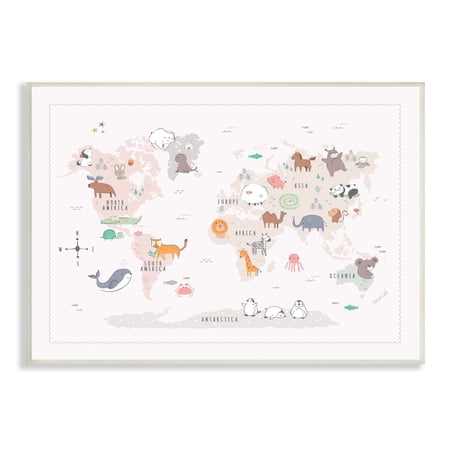Stupell Industries Native Wildlife Animals Countries World Map Education Graphic Art Unframed Art Print Wall Art, Design by Andrea Jasid Grassi
