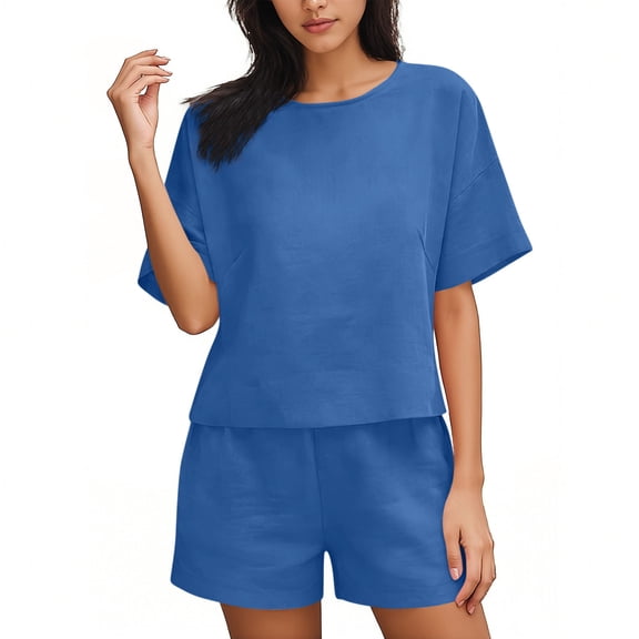 gbyLJF Women's Casual Short Sleeve Shorts Sets Cotton Linen 2 Piece Outfits Lightweihght Summer Sets for Women