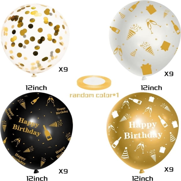 GROBRO7 36 Pack Latex Balloon for Wedding Birthday Party Decoration,Black and Gold,12 inch