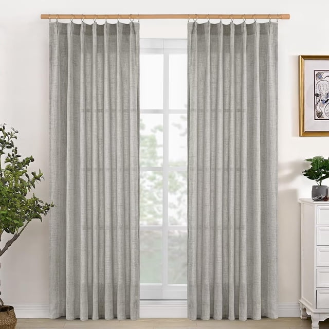 Pinch Pleated Linen Curtains 84 Inch Long Light Filtering Privacy Window Curtains with Hooks for Living Room Bedroom Track System, Dark Grey, 40W X 84L, 2 Panels