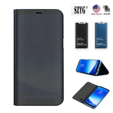 Clear View Cover Luxury Mirror Flip Case for Samsung Galaxy S8,Mirror Flip View Smart Case Stand Cover for Samsung Galaxy S8