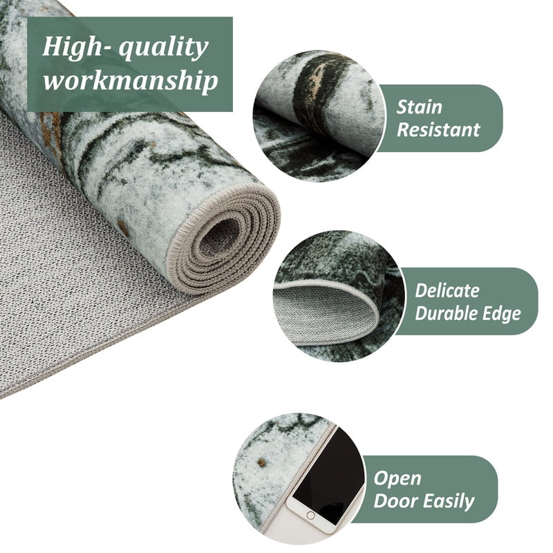 8'x10' Boho Vintage Area Rug – Soft Modern Abstract Design, Machine Washable Non-Slip Carpet for Living Room, Farmhouse, Kids Room & Dining Room Dark Green