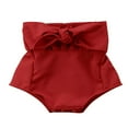 thumbnail image 1 of Baby Girls Off Shoulder Romper with Bow-knot Ruffle Bodysuit One-Piece Jumpsuit, 1 of 6