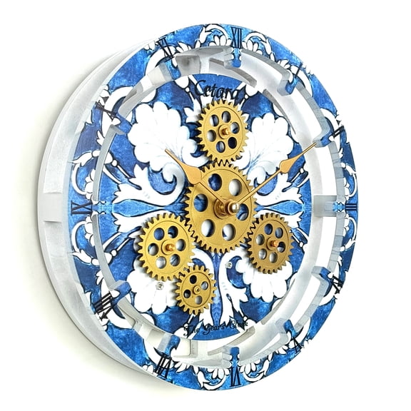THE GEARS CLOCK Desk Clock with Real Moving Gears (wall clock)IT-LI_ 10 in Round Cetara