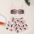 thumbnail image 3 of Swanpen Halloween Pajamas Women Silk 2 Piece Cami Top Shorts Set Skeleton Print Sleeveless Sleepwear Loungewear Halloween Gifts, 3 of 6