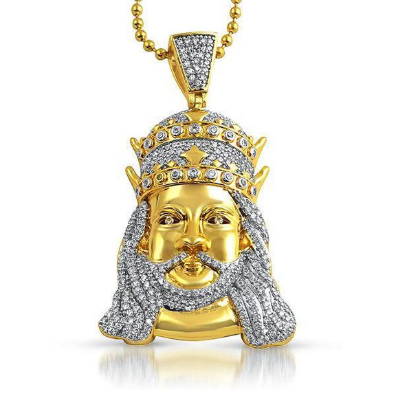 Double Crown Gold Jesus Piece CZ Hip Hop Pendant