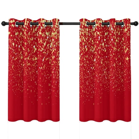 Red Gold Sparkles Blackout Curtains 54 Inches Long Festive Celebration Thermal Insulated Room Darkening Drapes with Grommets for Living Room 42 W x 54 L 2 Panels