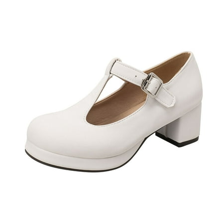 

ZHAGHMIN Womens Gym Shoes Ladies Fashion Solid Color Leather T Shaped Buckle Round Toe Thick High Heeled Single Shoes Bridal Booties Store Online Shoes Heel Closed Toe Tan Short Heels For Women Dark