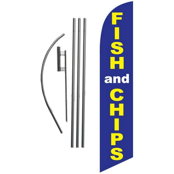 Fish and Chips 15ft Feather Banner Swooper Flag Kit - INCLUDES 15FT POLE KIT w/GROUND SPIKE