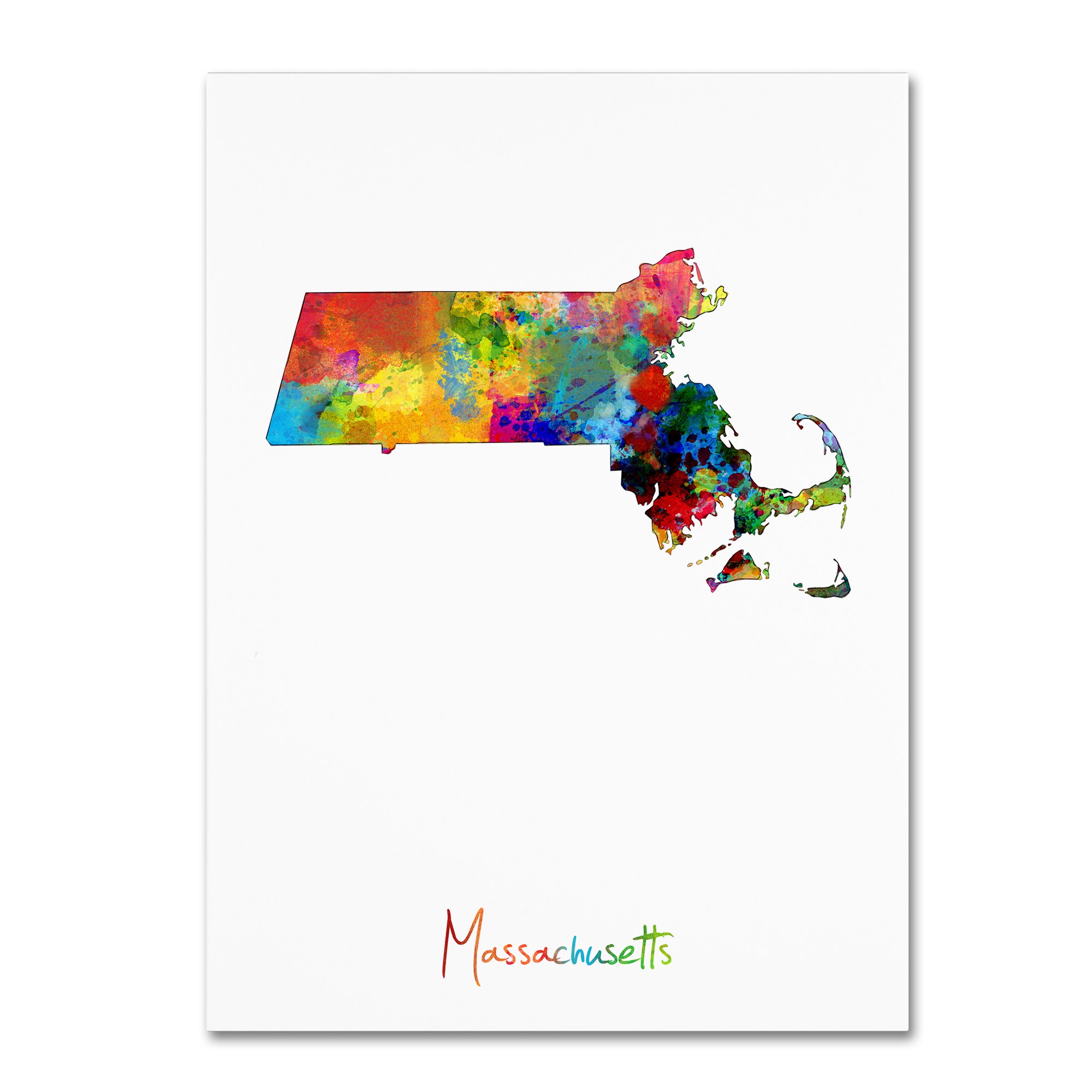 Trademark Fine Art "Massachusetts Map" Canvas Art by Michael Tompsett