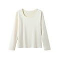 thumbnail image 2 of NJDVHB Hauts pour Femmes Tendance, Chandail pour Femmes, Haut à Col Rond Uni pour Femmes avec Épais Velours, Coupe Ajustée, Manches Longues, Haut Chaud, Blanc, TG, 2 of 5