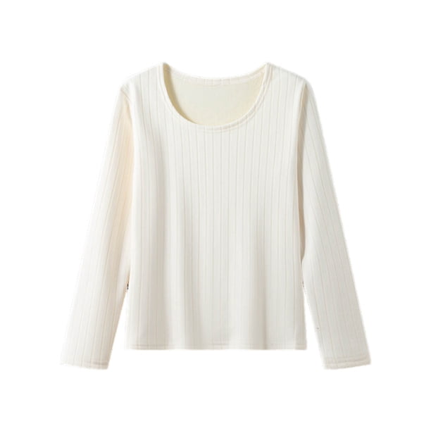 Ropa interior térmica para mujer, color sólido, cuello redondo, terciopelo grueso, manga larga, ajustada, ropa interior cálida, pijama de poliéster para mujer