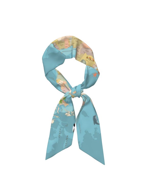 World Map With Animals 1 Pattern Large Satin Head Scarf - Satin Hair Scarves Silk Bandana Scarf Headscarf Silk Feeling Scarf for Women