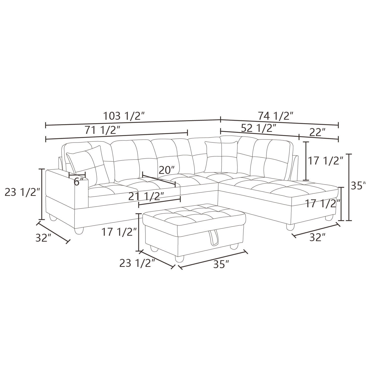 Hommoo L Shaped Sectional Couches and Sofas, 4-Seat Semi Semi PU Synthetic Leather Sectional Sofa Sets, Modern Living Room Furniture Sets, 17.5'' Back Height, Turmeric(No Ottoman)