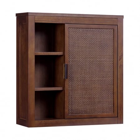 Hatteras Wall Cabinet with 1 Door and Open Storage , Walnut – Teamson Home: Sturdy Shelves and Coastal Modern Style
