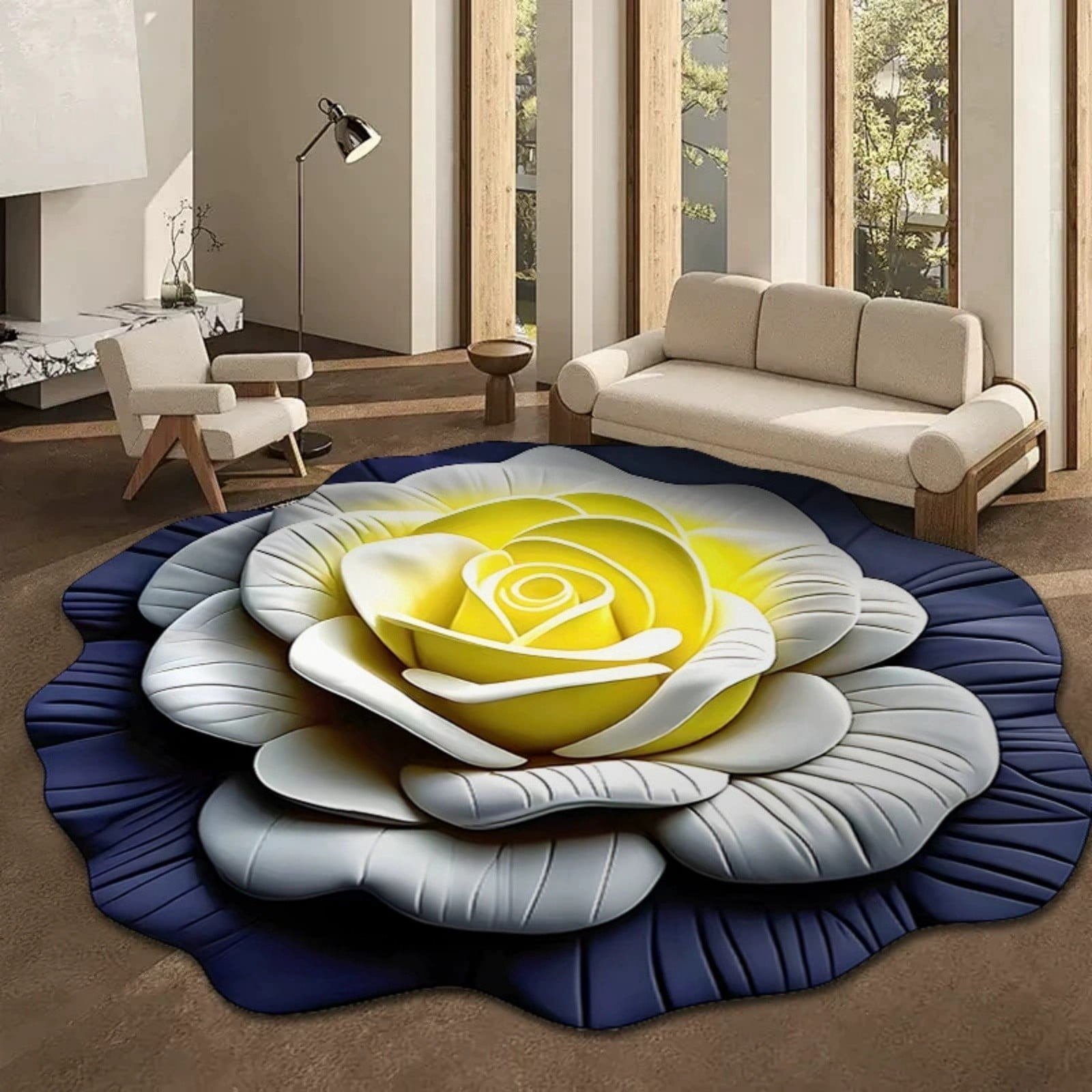 Carpet Floor Mat with 3D Flower Design Distinctive Shape for