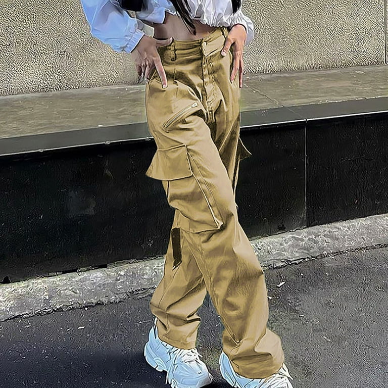 Women Low Waist Cargo Pants Indie Aesthetic Drawstring Loose Fit Jogger  Pockets Trousers Baggy Hippie Punk Streetwear