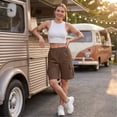 thumbnail image 5 of Women's Bermuda Cargo Shorts Casual Summer Shorts with Pockets Plus Size Loose Fit Elastic Waist for Hiking 2026, M, 5 of 8