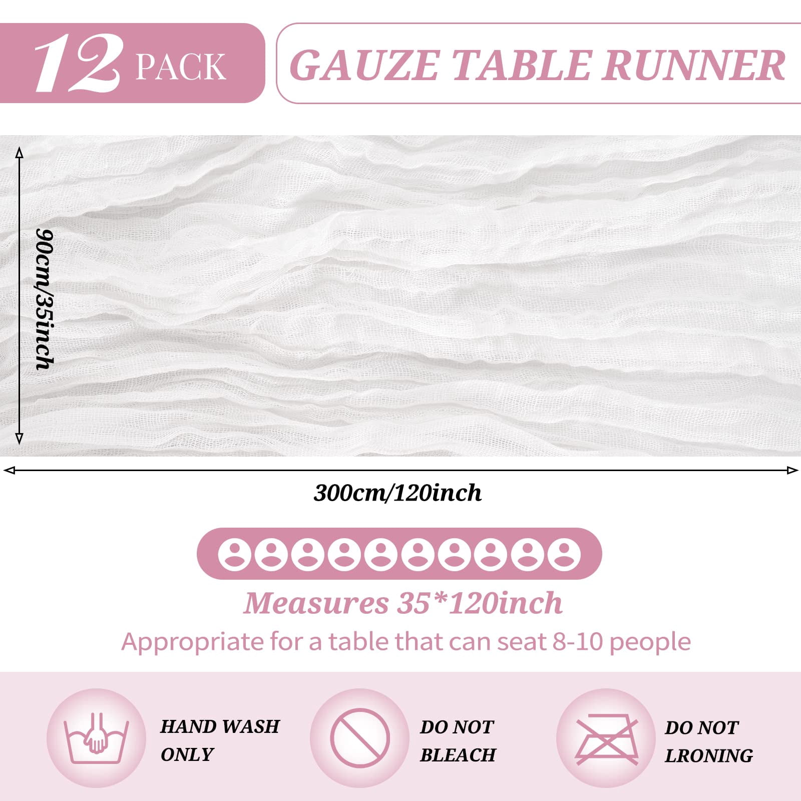 12 Pack 35 x 120 inch Long Boho Cheese Cloth Gauze Table Runners Semi Sheer Table Runner for Wedding Decor