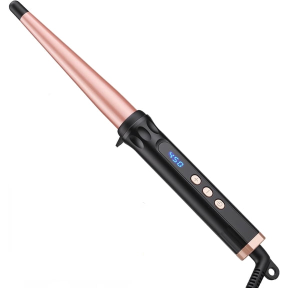 Tapered Curling Wand Iron 0.5 to 1 Inch with Tourmaline Ceramic Long Barrel, Hair Curler for Long Short Medium Hair, Dual Voltage for Travel, Adjustable Temperature, Auto Shut-Off with Glove