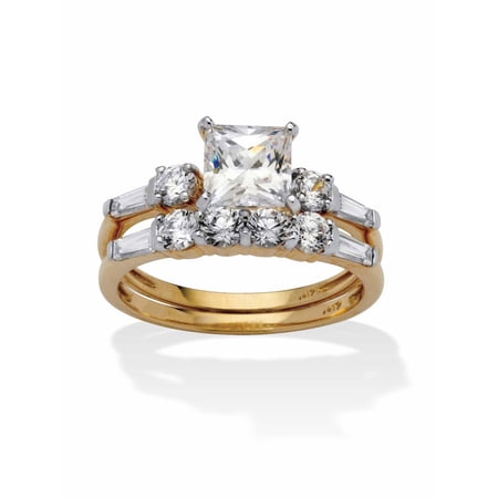 PalmBeach Jewelry 2 Piece Princess Cut Cubic Zirconia Bridal Ring Set 2.52 TCW in 10k White or Yellow Gold