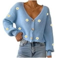 thumbnail image 2 of YueHuiYing Women's Casual Sweater Tops High V-Neck Long Sleeves Button Coat Jacket Knitted Blouse, 2 of 7