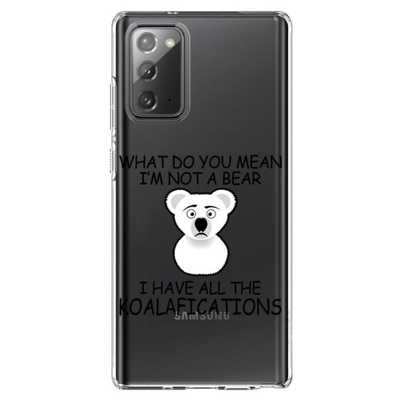 DistinctInk Clear Shockproof Hybrid Case for Samsung Galaxy Note 20 (6.7" Screen) - TPU Bumper Acrylic Back Tempered Glass Screen Protector - Not a Bear? I have the Koala-fications