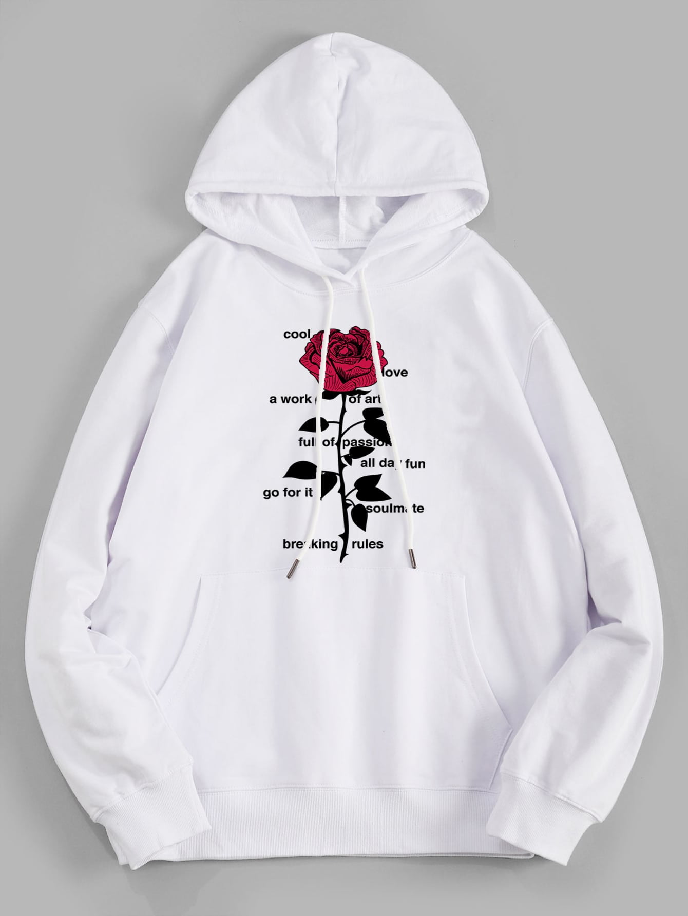 Rose Graphic Drawstring Kangaroo Hoodie 