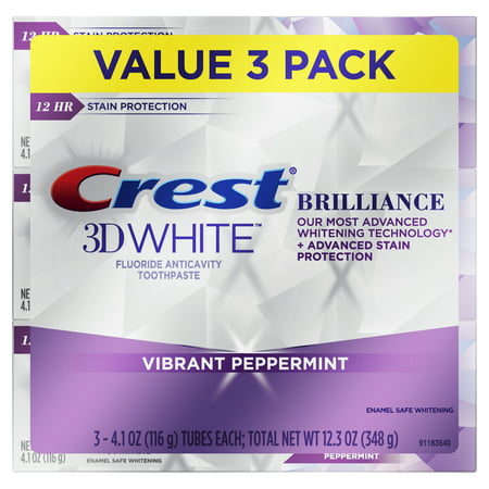 Crest 3D White Brilliance Toothpaste, Peppermint, 4.1 oz, 3 Pack