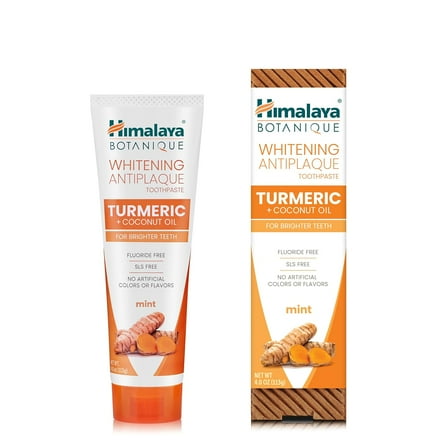 Himalaya Botanique Whitening Antiplaque Toothpaste, Mint Flavor with Turmeric & Coconut Oil, 4 oz