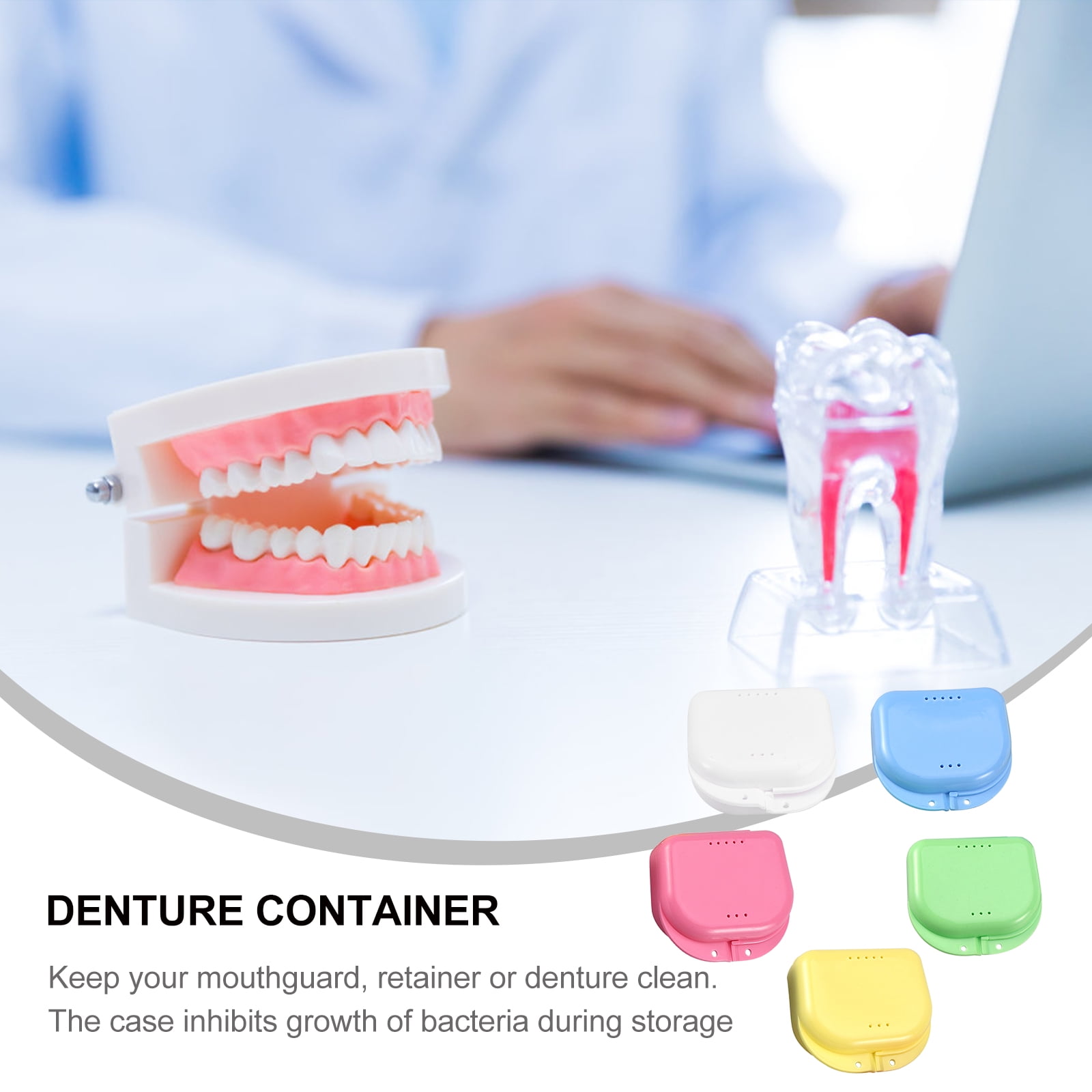 denture container 5pcs Retainer Case With Vent Holes and Hinged Lid