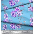 thumbnail image 2 of Soimoi Blue Japan Crepe Satin Fabric Leaves & Flower Floral Fabric Prints By Yard 42 Inch Wide, 2 of 3