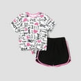 thumbnail image 3 of PatPat Girls 2 Pieces Outfits Love Heart Short Sleeve T-Shirt and Athletic Shorts Set Sizes 5-12, 3 of 6