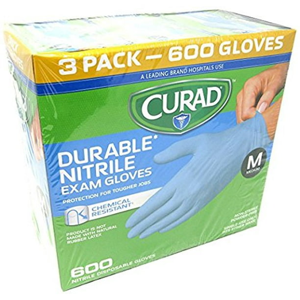 Curad Powder Free Exam Gloves Non Sterile Blue Nitrile 200 Count (Pack