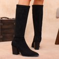 thumbnail image 4 of hopeusnice Women Knee High Stretch Boots With Pointed Toe Chunky Heel Suede Upper Pull On Design For Fashion And Evening Occasions Black 36, 4 of 9