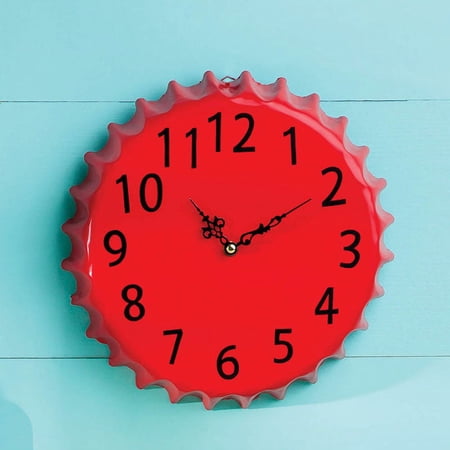 Wall Decor, Bottle Cap Clock,Metal,11.75x2.5x11.75 Inches