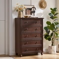 thumbnail image 4 of 5 Drawer Dresser, Farmhouse Chest of Drawers for Bedroom, 45" Tall Dresser with Metal Handles, Wood Drawer Organizer for Living Room, Hallway, Walnut, 4 of 9