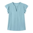thumbnail image 5 of Antinious Women V-Neck Solid Puff Sleeve Short Sleeve Casual Comfortable Basic Tops, 5 of 5