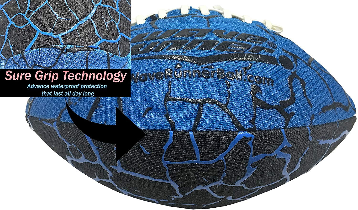 Black/Green Lets Play Football in The Water Xtreme Metallic Series Wave Runner Grip It Waterproof Football- Size 9.25 Inches with Sure-Grip Technology