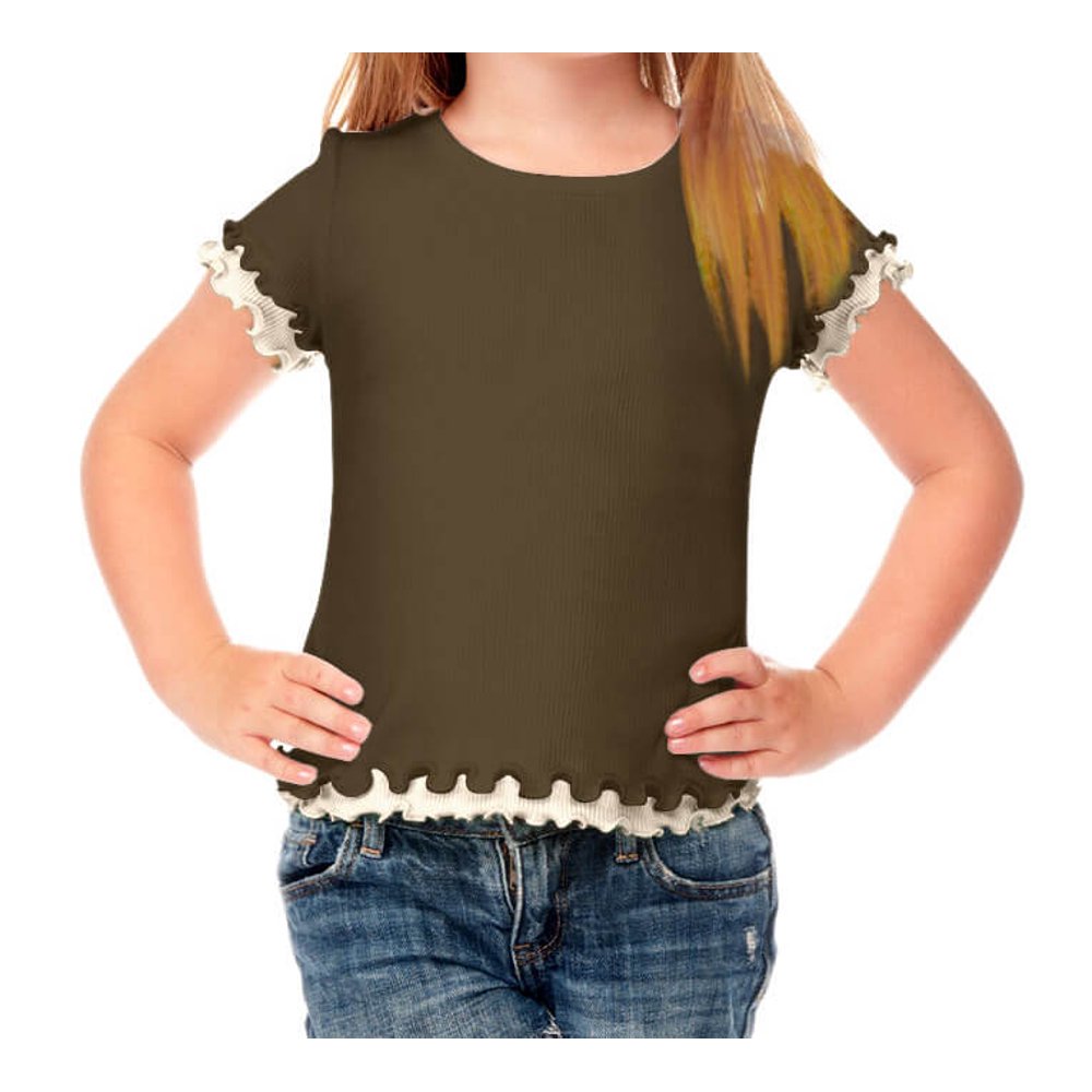 Kavio - Kavio! Little Girls 4-6X Lettuce Edge Short Sleeve Top Army
