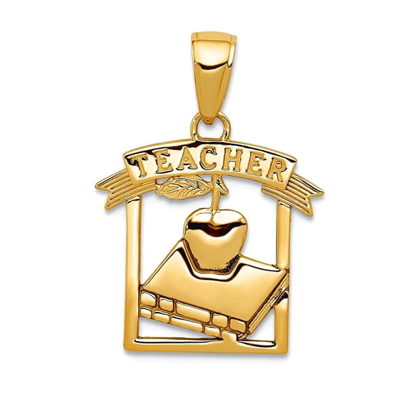 16mm 10k Solid Yellow Gold Polished Teacher Frame Pendant Necklace Pendant for Women - 1.2 Grams