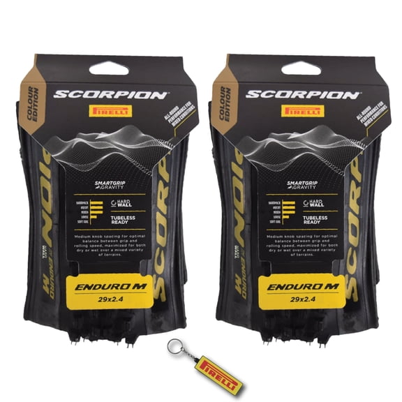 Pirelli Scorpion Enduro M Gold Color (29 x 2.4) Mountain Bicycle Tire Tubeless Ready, HardWALL 60 TPI High-Performance All-Terrain Tire for Enduro Trail & Aggressive XC Mountain Bike w/Keychain(2 Pk)