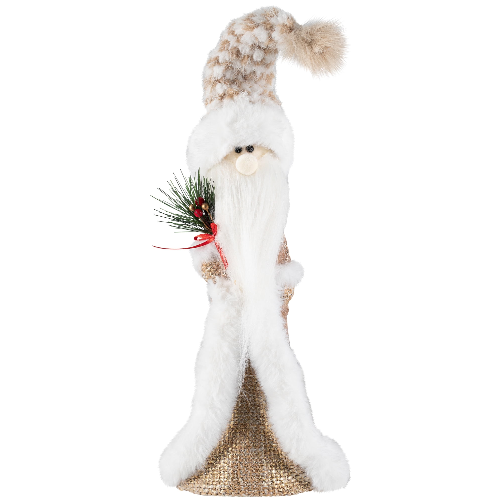 Northlight Santa Gnome Holding Pine Sprigs in Plush Winter Hat Christmas Figure - 19"